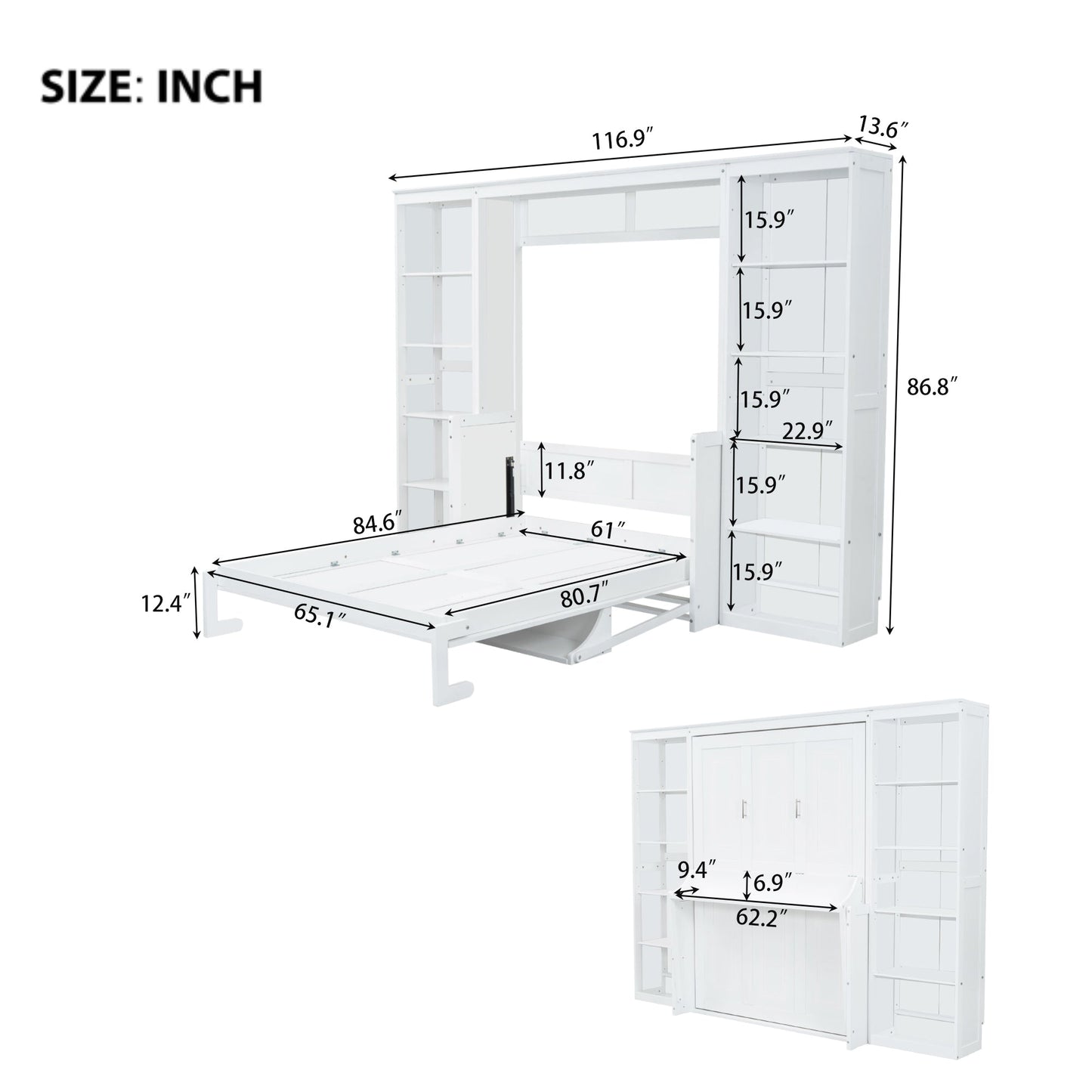 Queen Size Murphy Bed With Desk And Bookshelf