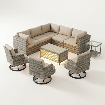 Wicker Patio Furniture Set Built for Year-Round Use, 9 Piece Sectional, Swivel Chairs, All-Weather Resistant