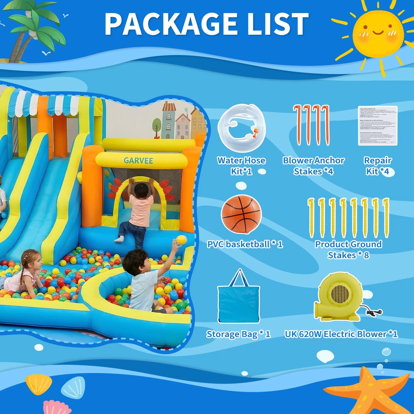 HiMISS Inflatable Water Slide Bounce House 8in1 Backyard