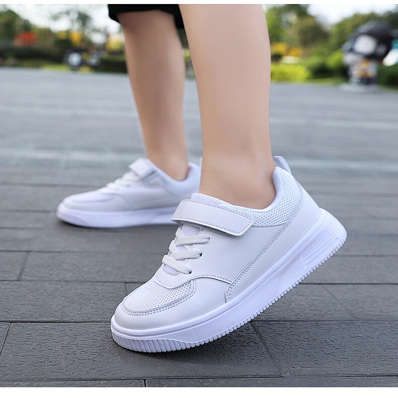 Children's Velcro White & Black Waterproof School Shoes