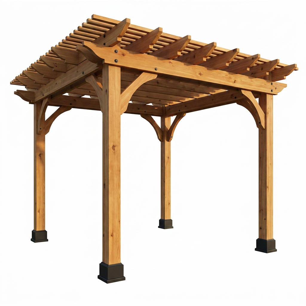 10 Ft. X 10 Ft. Traditional All Cedar Wood Outdoor Patio Pergola Shade Structure — Studio Shot