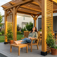 10 Ft. X 10 Ft. Traditional All Cedar Wood Outdoor Patio Pergola Shade Structure — Lifestyle