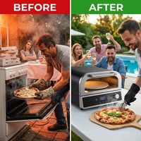 12 In. Propane Pizza Oven, Outdoor Pizza Oven in Black with Rotating Pizza Stone, Glove and Pizza Cutter — Before & After
