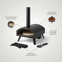 12 In. Propane Pizza Oven, Outdoor Pizza Oven in Black with Rotating Pizza Stone, Glove and Pizza Cutter — infographic