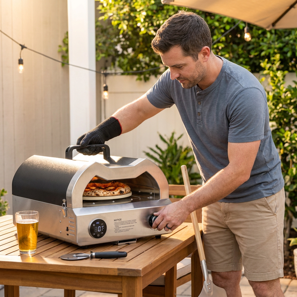 Outdoor Pizza Oven Built for Perfect Crusts, 12 Inch Propane, Rotating Stone, Temperature Gauge Control
