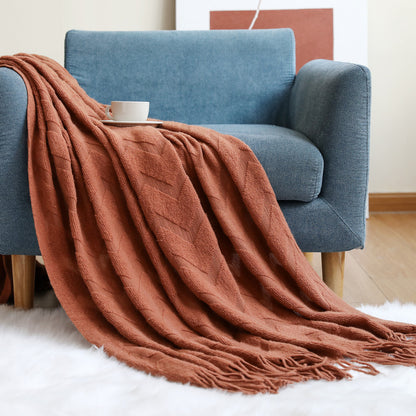 Geometric Knit Throw Blanket for Office and Naps