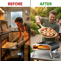 16 In. Propane Pizza Oven, Outdoor Pizza Oven in Black, with Rotating Pizza Stone — Before & After