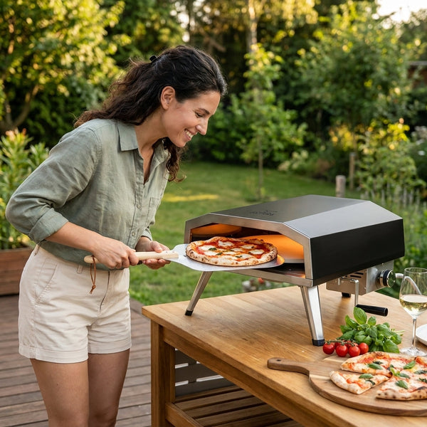 Propane Pizza Oven Built for Outdoor Cooking, 16 Inch Stone, Rotating Base, 19,100 BTU Burner