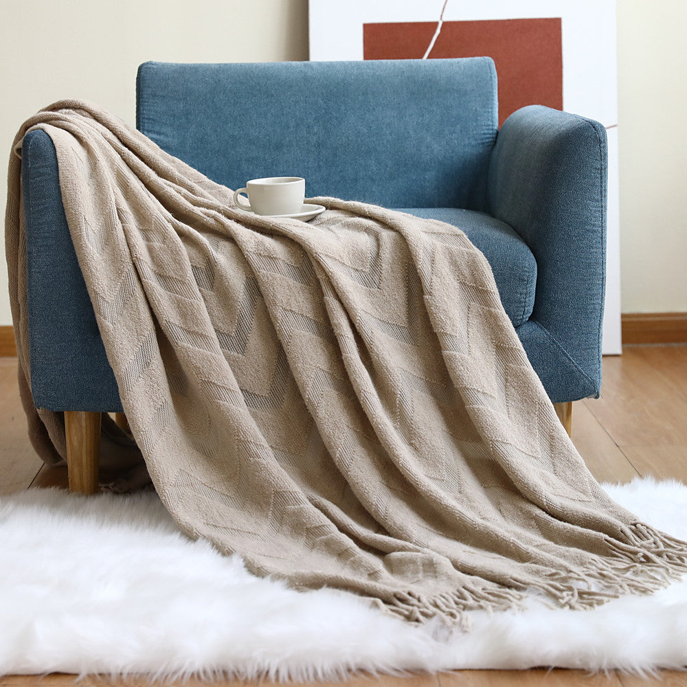 Geometric Knit Throw Blanket for Office and Naps