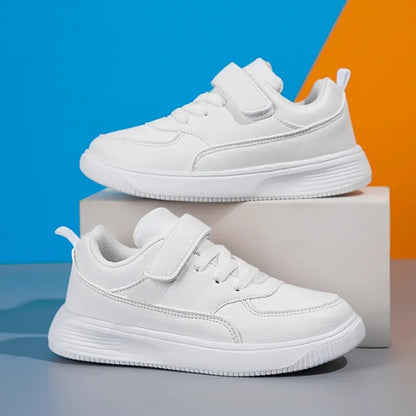 Children's Velcro White & Black Waterproof School Shoes