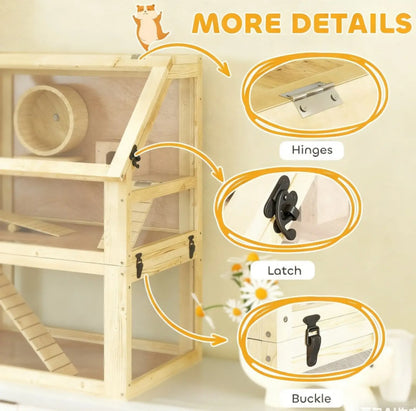 3 Tier Wooden Hamster Cage with Digging Base