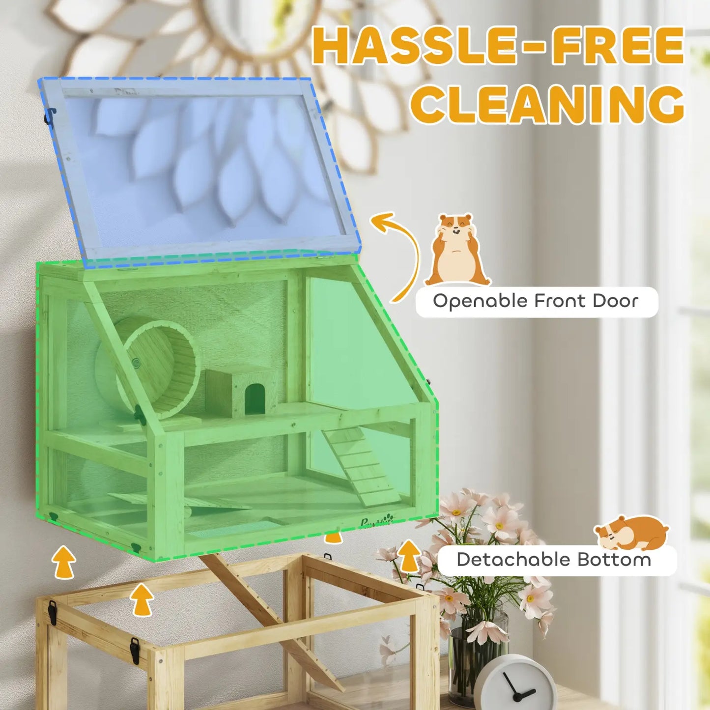 3 Tier Wooden Hamster Cage with Digging Base