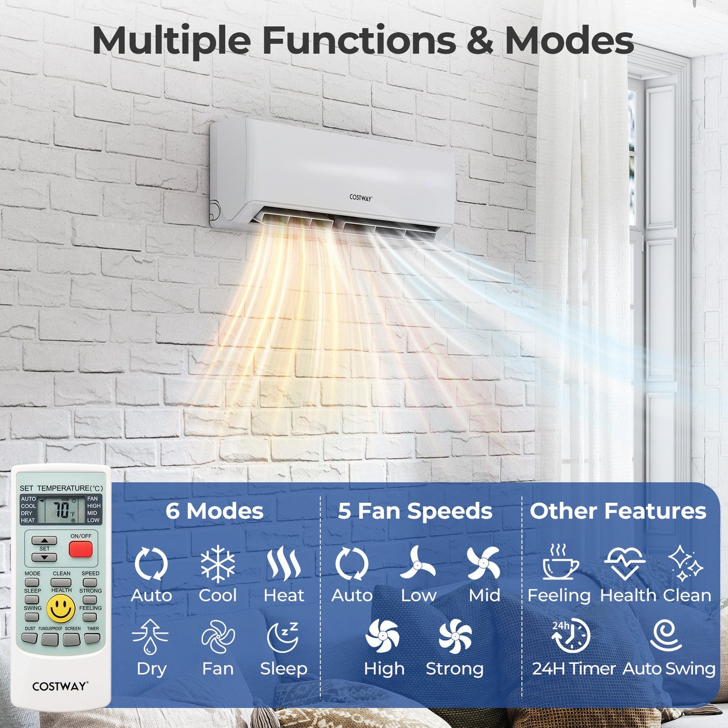 36000 BTU 2 Zone 23 SEER2 Mini Split Air Conditioner Wifi Enabled with Heat Pump