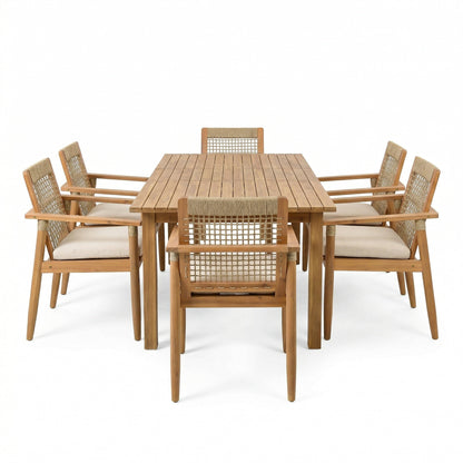 7 Pieces Acacia Wood Outdoor Dining Set with Cushions