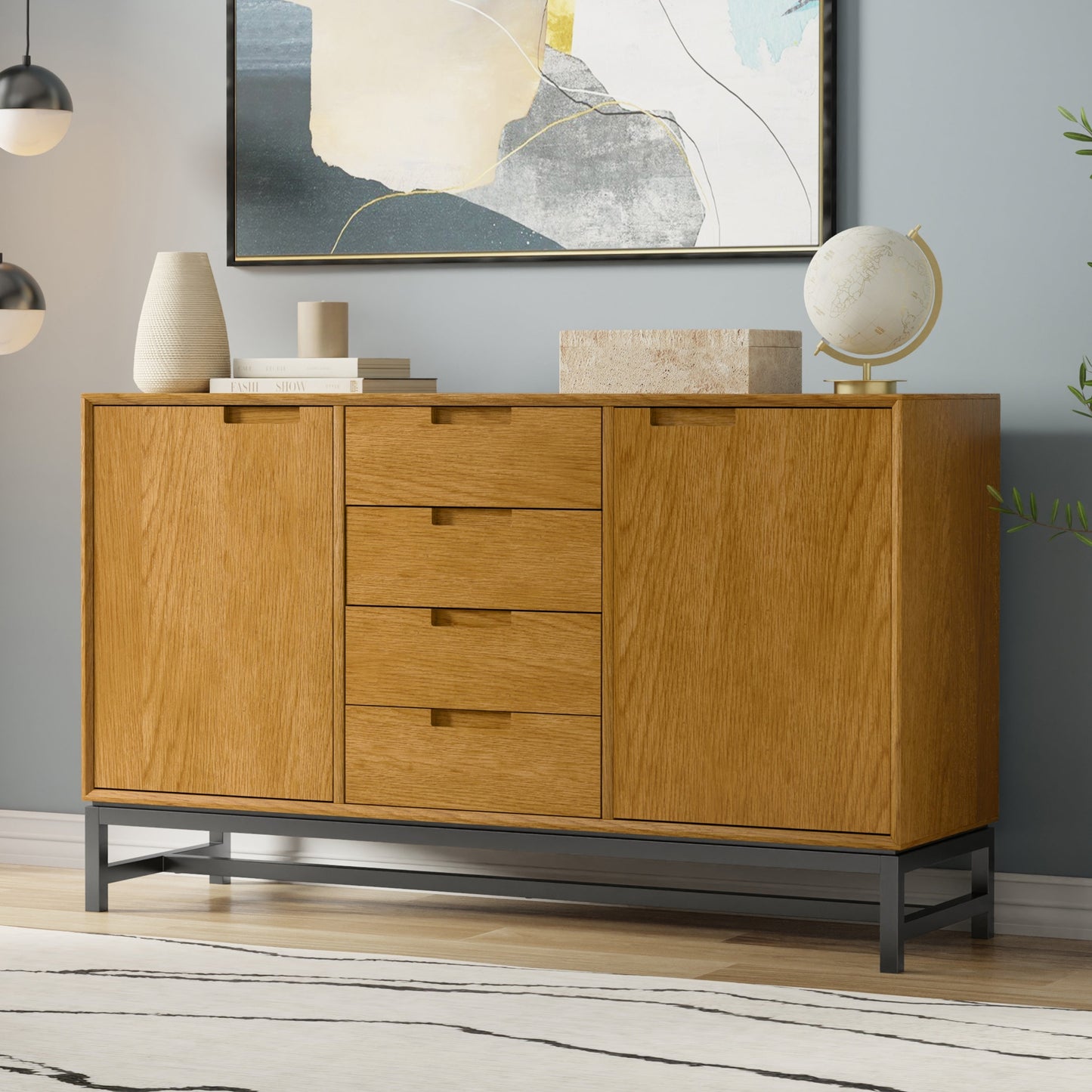 Banting 60 Inch Wide Mid Century Sideboard with Centre Drawers