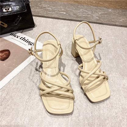 High School Fashion Sandals with Thick Heels for Summer