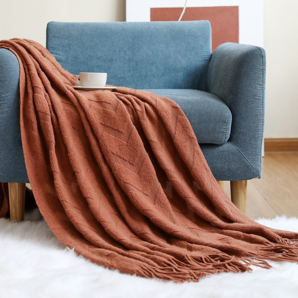 Geometric Knit Throw Blanket for Office and Naps