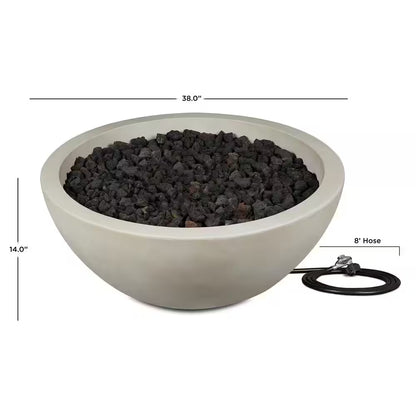 Pompton 38 In. round Concrete Composite Propane Fire Pit in Fog with Vinyl Cover