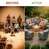 9 Pieces Patio Furniture Set outside Furniture Wicker Patio Conversation Set with Swivel Chairs, Outdoor Furniture for Garden, Beige — Before & After