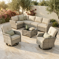 9 Pieces Patio Furniture Set outside Furniture Wicker Patio Conversation Set with Swivel Chairs, Outdoor Furniture for Garden, Beige — Studio Shot