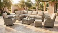 9 Pieces Patio Furniture Set outside Furniture Wicker Patio Conversation Set with Swivel Chairs, Outdoor Furniture for Garden, Beige — Lifestyle