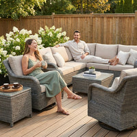 9 Pieces Patio Furniture Set outside Furniture Wicker Patio Conversation Set with Swivel Chairs, Outdoor Furniture for Garden, Beige — Lifestyle