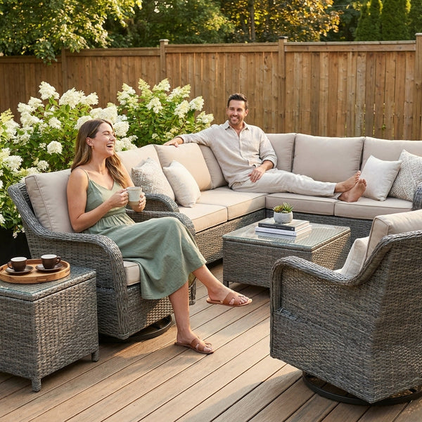 Wicker Patio Furniture Set Built for Year-Round Use, 9 Piece Sectional, Swivel Chairs, All-Weather Resistant