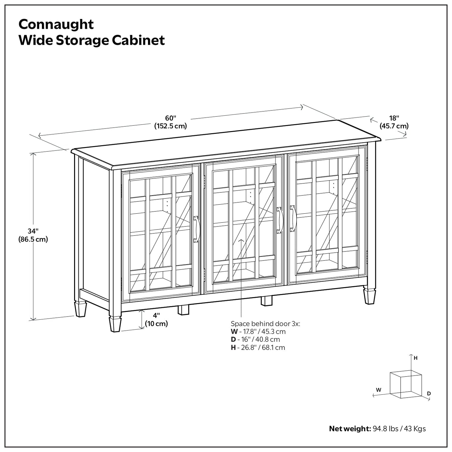 Connaught 60 Inch Wide Solid Wood Storage Cabinet Buffet