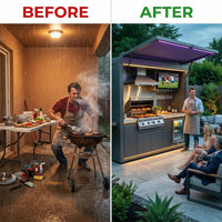 Customized Multi Functional Outdoor Kitchen BBQ Pod with Shelter Moisture Resistant Stainless Steel Outdoor Kitchen Patio Shed — Before & After