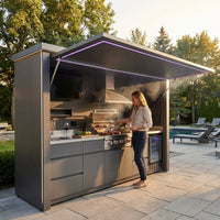 Customized Multi Functional Outdoor Kitchen BBQ Pod with Shelter Moisture Resistant Stainless Steel Outdoor Kitchen Patio Shed — Lifestyle