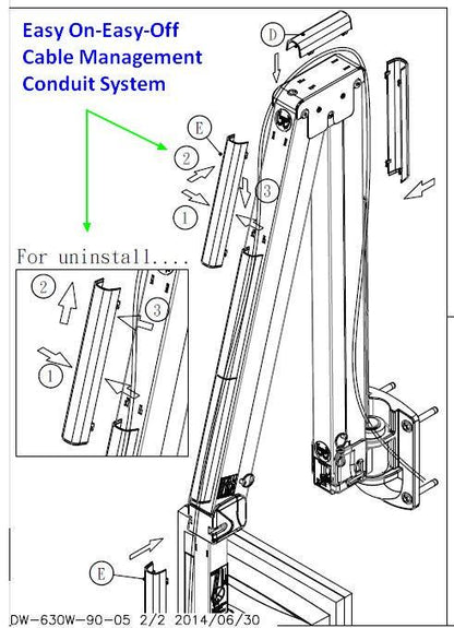 DW630W  Extra Long Reach Wall Monitor Arm  Over the Bed 63 inch long