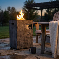 Outdoor Propane Fire Pit, 30000 BTU Column Propane Fire Pit, Wood-Look Surface — Studio Shot