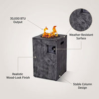 Outdoor Propane Fire Pit, 30000 BTU Column Propane Fire Pit, Wood-Look Surface — infographic