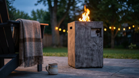 Outdoor Propane Fire Pit, 30000 BTU Column Propane Fire Pit, Wood-Look Surface — Lifestyle