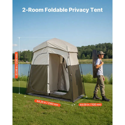 Camping Shower Tent 2 Room Foldable Portable Privacy Changing Room Ground Stakes