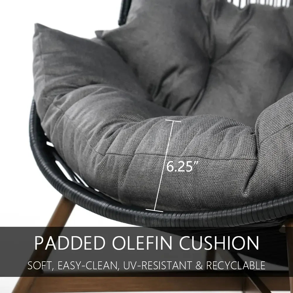 Outdoor Egg Chair Wicker Wood Grain Finish With Olefin Cushion