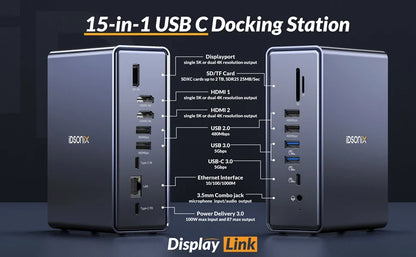 iDsonix USB C 15 In 1 Docking Station HDMI4K PD100W