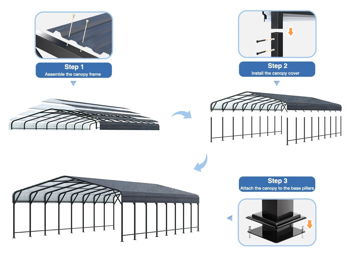 VIWAT Heavy Duty Metal Carport Shelter for Outdoor Use