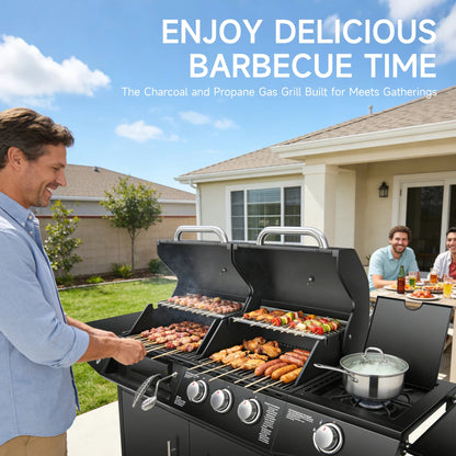 Dual Fuel Gas And Charcoal Grill With Side Burner 40,000 BTU