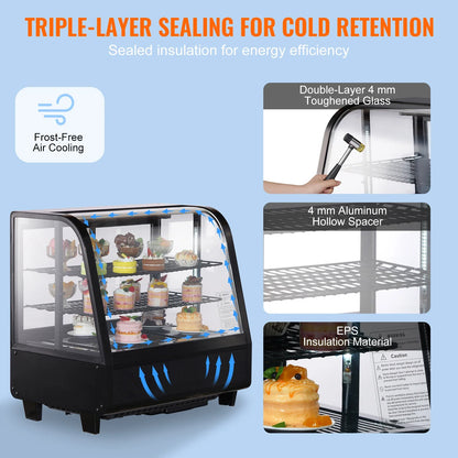 SucceBuy Refrigerated Display Case Countertop Pastry Showcase With Turbo Cooling