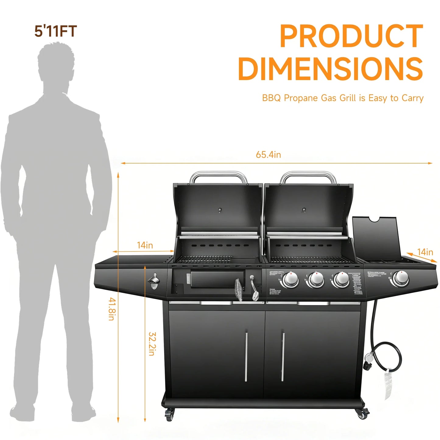 Dual Fuel Gas And Charcoal Grill With Side Burner 40,000 BTU