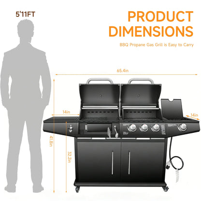 Dual Fuel Gas And Charcoal Grill With Side Burner 40,000 BTU