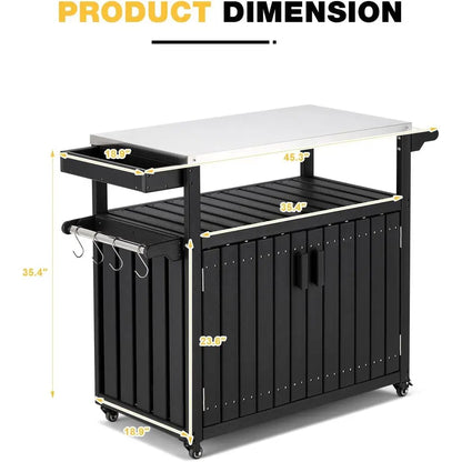 Rolling Kitchen Island With Stainless Steel Top And Storage