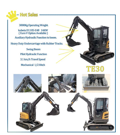 Mini Excavator 3.5 Ton EPA Farm Used New Crawler Digger Kubota Engine Small Excavators 1-3 Ton Machine Prices