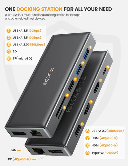 iDsonix USB C 15 In 1 Docking Station HDMI4K PD100W