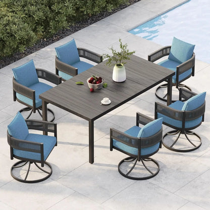 Outdoor Dining Set With Woven Metal Chairs And Cushions