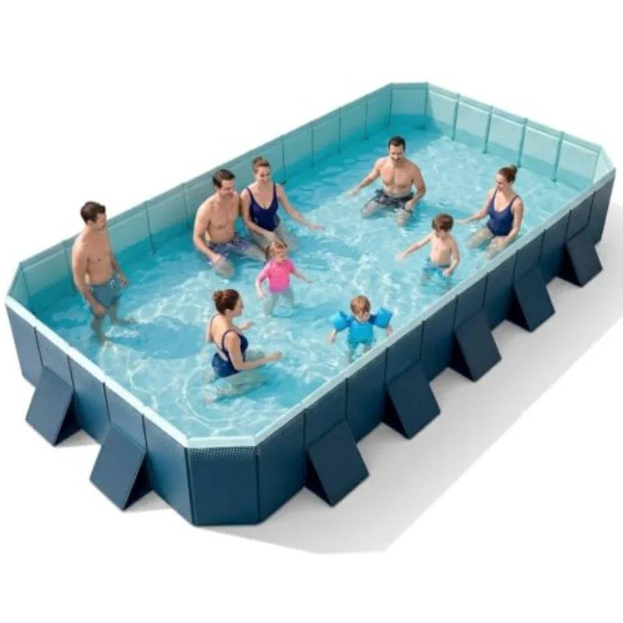 Backyard Family Pool Non-Inflatable Foldable Rectangular With Reinforced Panels