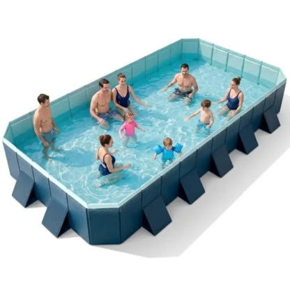 Backyard Family Pool Non-Inflatable Foldable Rectangular With Reinforced Panels