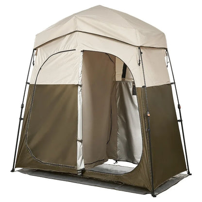 Camping Shower Tent 2 Room Foldable Portable Privacy Changing Room Ground Stakes