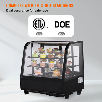 SucceBuy Refrigerated Display Case Countertop Pastry Showcase With Turbo Cooling